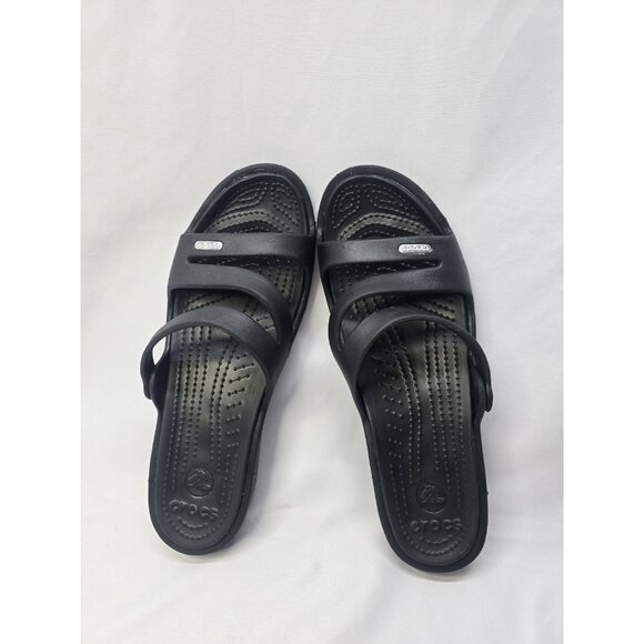Crocs Patricia Wedge Strappy Slide Slip On Sandals Womens Size 10 Black - Picture 7 of 8